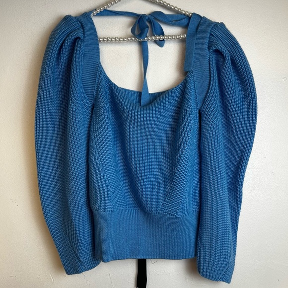 Anna October Rachel Tie-Accented Wool-Knit Sweater blue size large - Picture 3 of 8